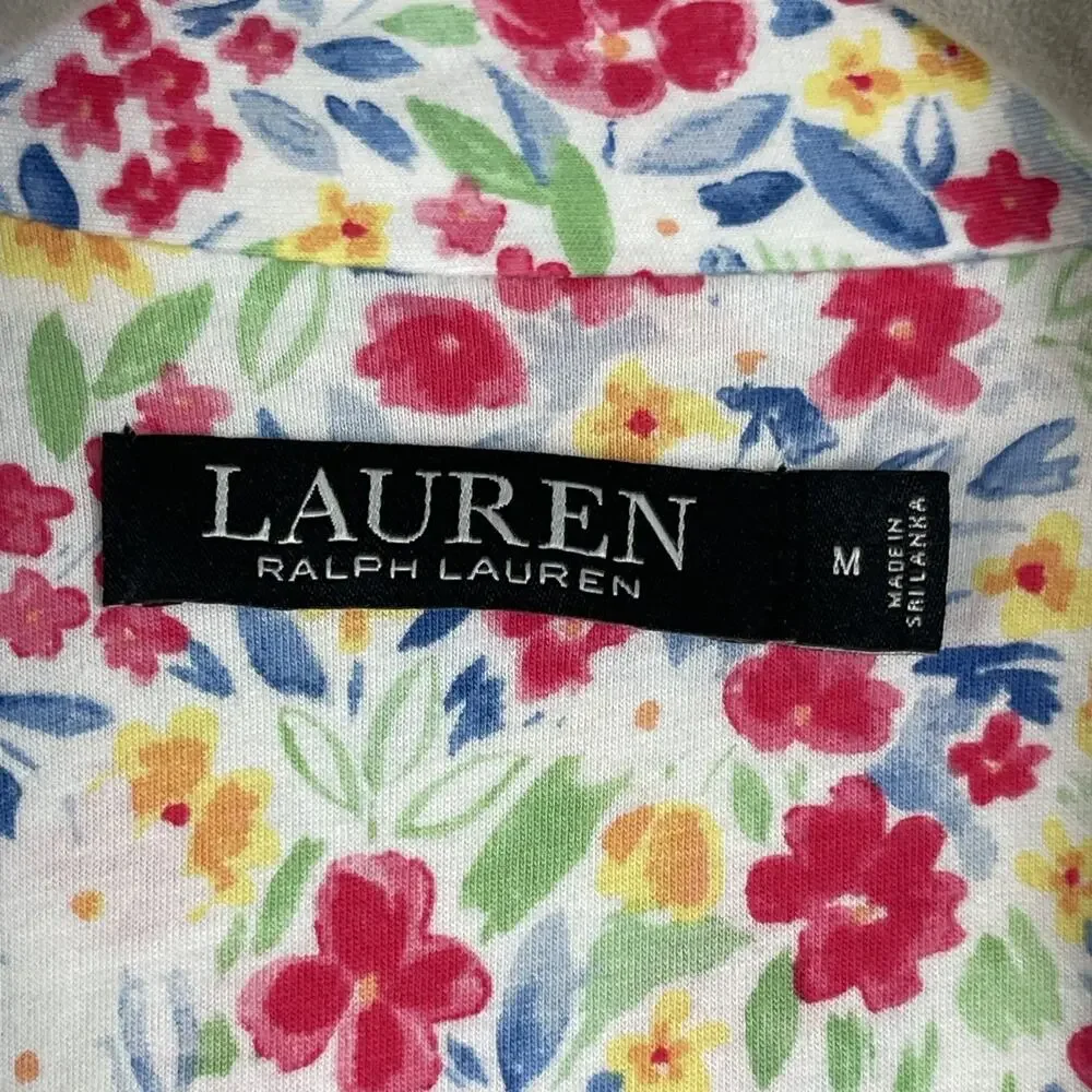 Lauren Ralph Lauren Pajama Top Womens Medium Floral Button Front‎ Monogram Logo